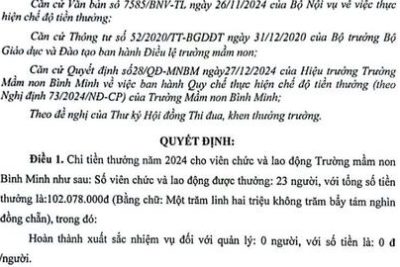QĐ về việc chi tiền thưởng định kì năm 2024